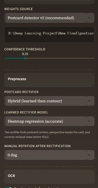 LiPi sidebar in Advanced mode with weights, confidence threshold, rectifier and rotation controls